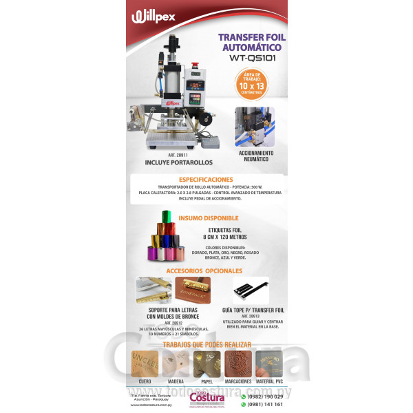 TRANSFER FOIL (10X13 CM - AUTOMATICO) WILLPEX WT-QS101
